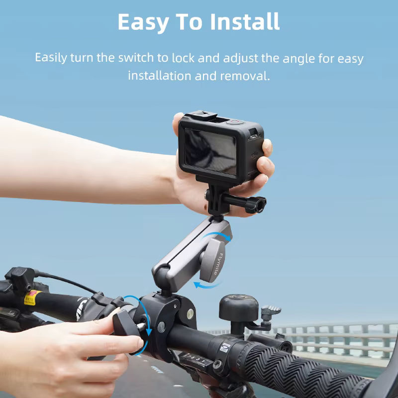 Fahrradhalterung als Motorrad-Lenkerklemme für DJI Osmo Action 4/5 Pro, Pocket 3/4 und Insta360 Ace Pro 2/X4/X5 in Schwarz - Bild 4
