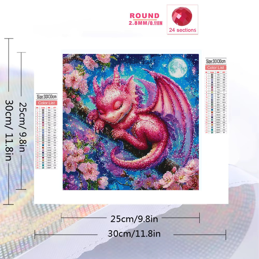EverShine 5D Diamant-Mosaik Drache mit Kirschblüten als Strass-Stickerei Wanddekoration in Multicolour, Breite: 20 cm, Höhe: 20 cm - Bild 2