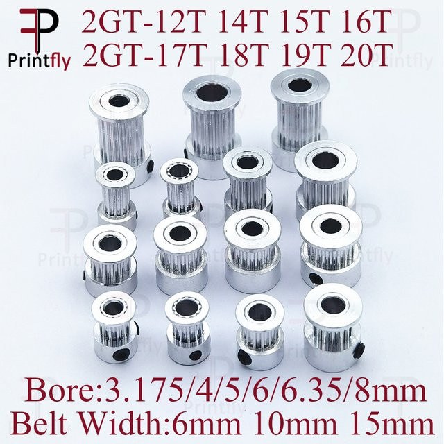 Printfly GT2 Zahnriemenscheibe in Silber mit verschiedenen Zahnzahlen und Bohrungen für 6 mm, 10 mm oder 15 mm breite Zahnriemen - Bild 1