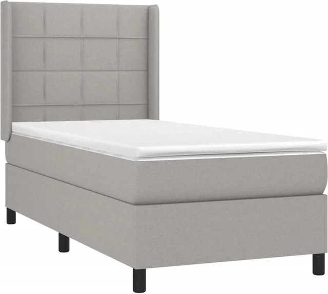 vidaXL Boxspringbett mit Matratze in Hellgrau, Hybridbett mit LED-Unterbettbeleuchtung und USB-Ladeport, B/T: 90 x 190 cm - Bild 1