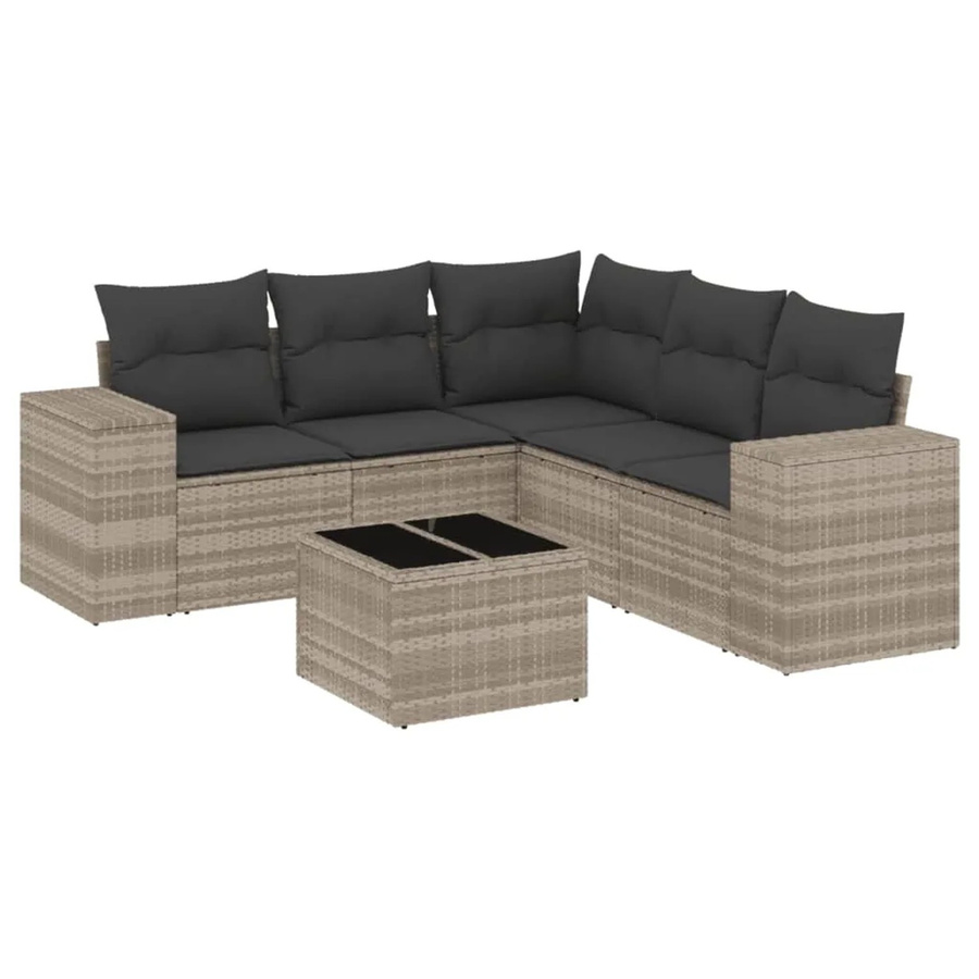 vidaXL 6-teilige Garten-Sofagarnitur in L-Form aus Polyrattan mit Kissen in Hellgrau - Bild 2