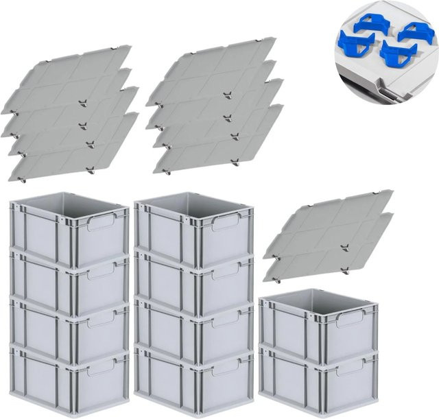 PROREGAL Spar Set mit 10x Eurobox Nextgen Economy in Blau inklusive Auflagedeckeln und 4x Schiebeschnappverschlüssen, H x B x T: 22 x 30 x 40 cm, 20 Liter - Bild 1