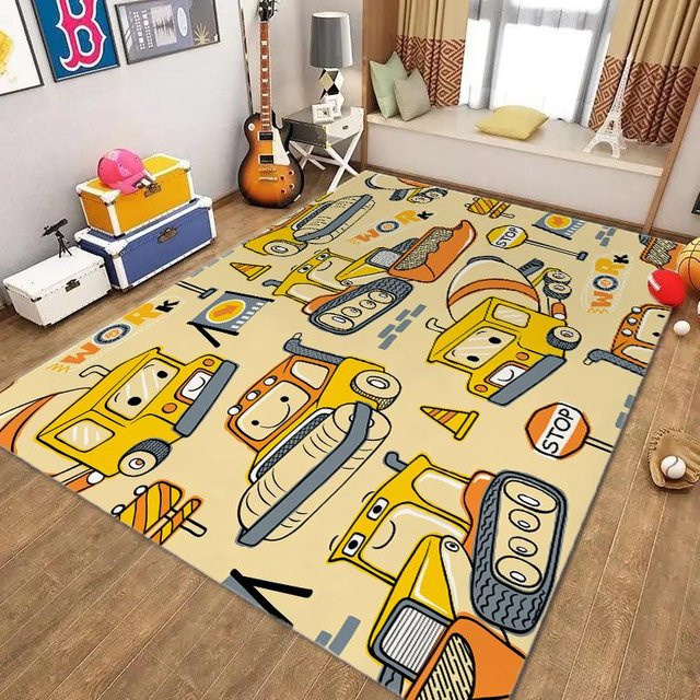 BC-Warm Home Kinderteppich mit Cartoon-Traktoren, Flugzeugen und Autos, waschbarer Spielzimmerteppich für Kinderzimmer und Schlafzimmer, B/B: 80 x 120 cm, Mehrfarbig - Bild 1