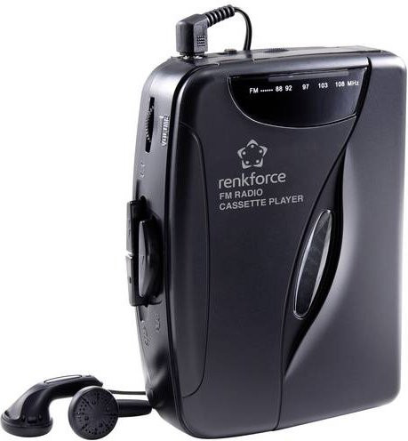 Renkforce RF-CP-150 Tragbarer Kassettenspieler in Schwarz mit FM-Radio und In-Ear-Kopfhörern - Bild 1