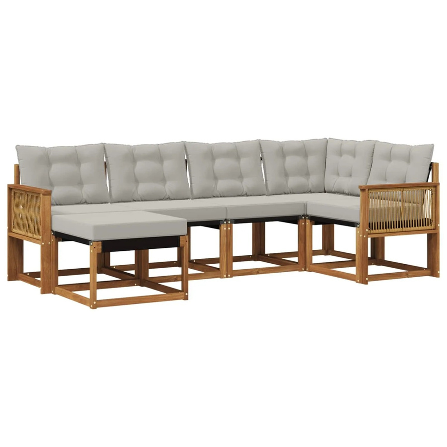 vidaXL Outdoor-Sofagarnitur L-Form aus Akazienholz mit Textilene und Kissen, Grau - Bild 2