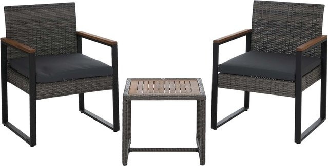 MCW Poly-Rattan Lounge-Set Garten Garnitur P74 mit Tisch und 2 Stühlen aus Akazienholz in Grau - Bild 2