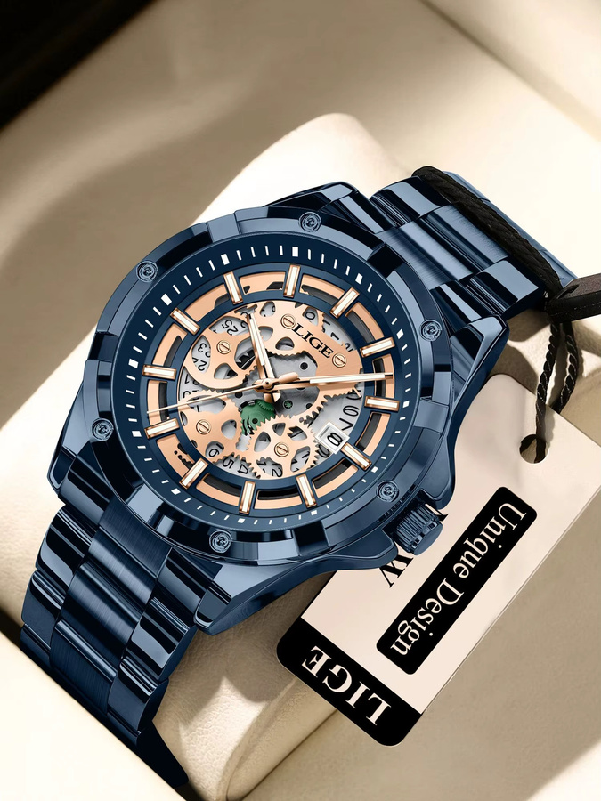 LIGE Armbanduhr Quarz, Edelstahl, Blau, Herren - Bild 4