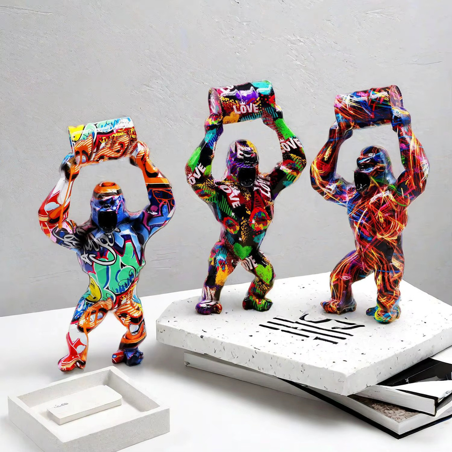 ERMAKOVA Kreative Harzskulptur Gorilla Dekoration – Moderne Gorilla Figur Statue in Multicolour für Wohnzimmer und Schrank - Bild 2