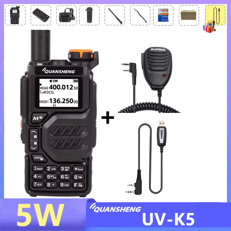 Quansheng UVK5 Walkie Talkie Vollband 50-600 MHz mit USB-C Ladegerät, Schwarz - Bild 5
