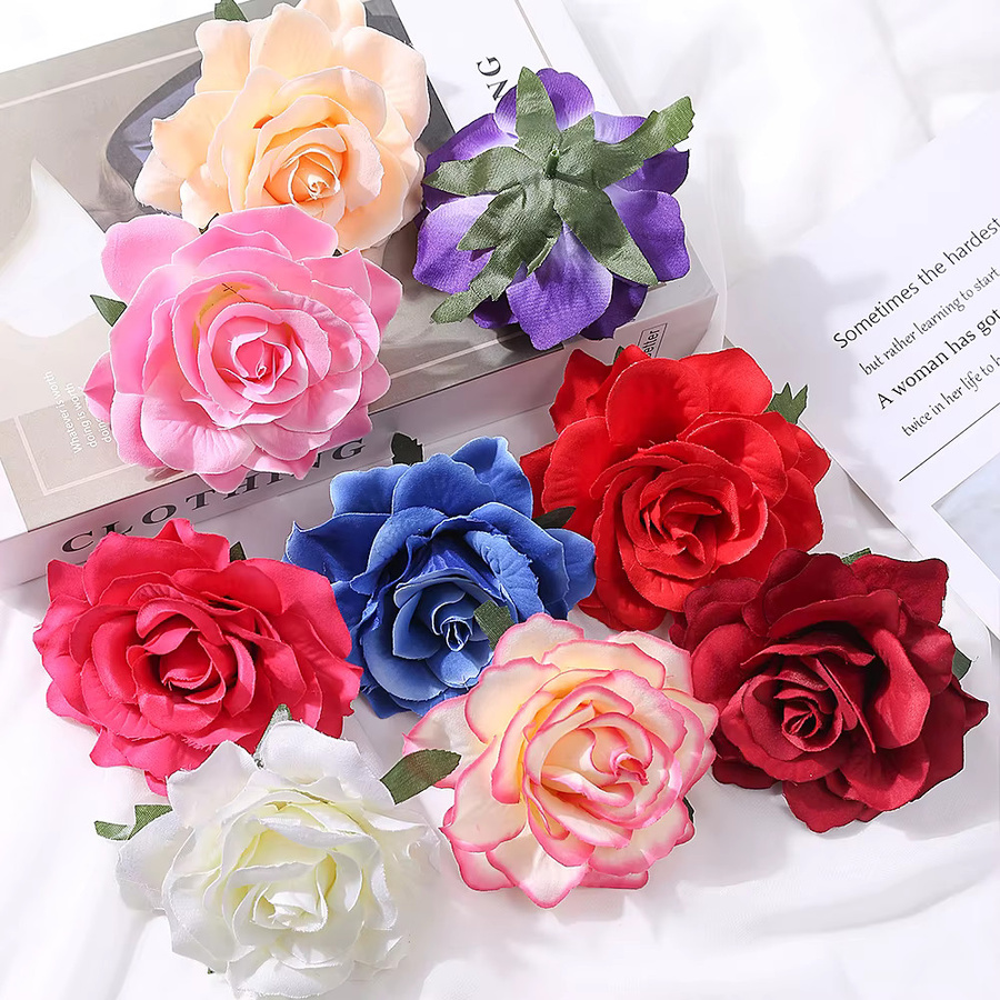 MENGHAO Künstliche Rosenköpfe aus Seide in Blau, 5 Stück, Durchmesser: 10 cm, für Hochzeit und DIY Dekoration - Bild 4