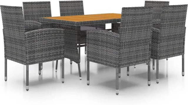 vidaXL 7-teilige Garten-Essgruppe aus Poly Rattan und Akazien-Massivholz in Grau - Bild 1