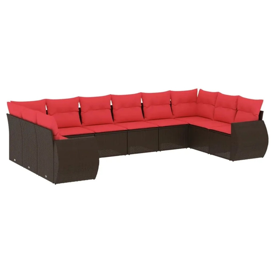 vidaXL 10-teiliges Gartensofa-Set aus Polyrattan mit Kissen in Braun - Bild 2