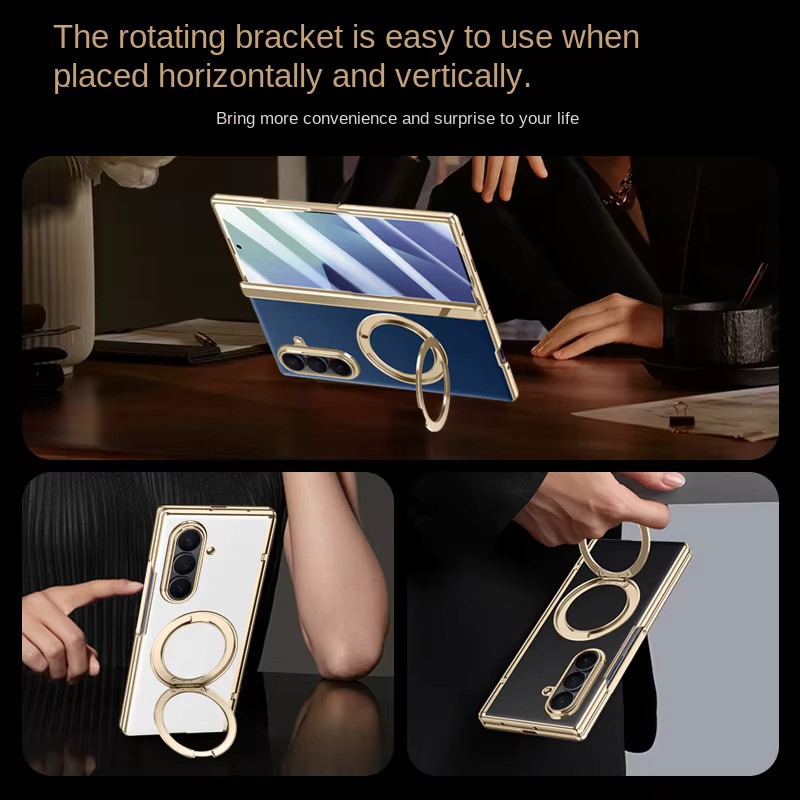 Luxuriöse magnetische PU-Leder Handyhülle mit Ringständer für Samsung Galaxy Z Fold 8 und Z Fold 7 in Schwarz oder Grün - Bild 3