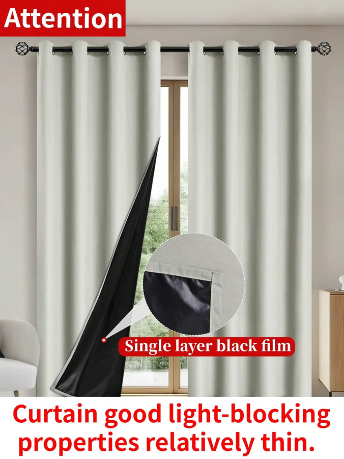 Verdunkelungsvorhang mit Ösen für Schlafzimmer und Wohnzimmer, 100 % Verdunkelung, Stoffpanel, Beige oder Schwarz - Bild 6