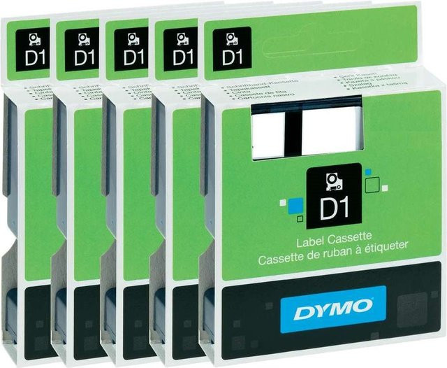 DYMO Beschriftungsband 5er Set in Weiß, Gelb und Transparent mit schwarzer Schrift, Breiten: 6 mm, 9 mm, 12 mm, Länge pro Band: 7 m - Bild 1