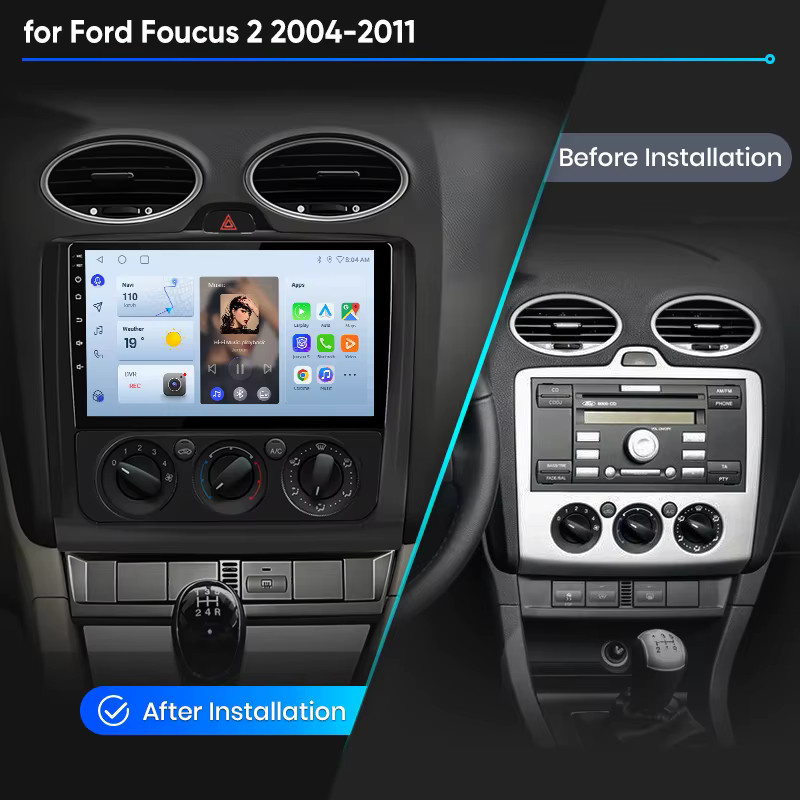 Junsun Android Auto Autoradio für Ford Focus 2 mit Wireless Apple CarPlay, 9,0 Zoll IPS Touchscreen und Wi-Fi, Schwarz, 2 Din Multimedia System - Bild 2