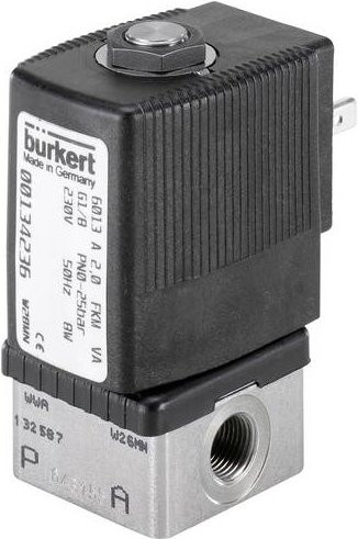 Bürkert Direktgesteuertes Ventil 137822 6013A in Schwarz, 24 V/DC, G 1/4 Muffe, Nennweite 3mm - Bild 1