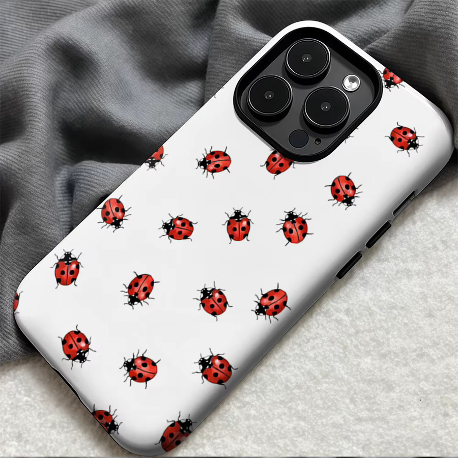 Marienkäfer Red Dot Handyhülle für iPhone 17 16 15 14 13 Pro Max Plus mit doppelschichtiger Rückseite in Weiß - Bild 4