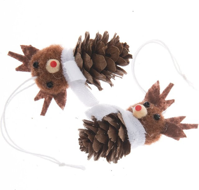 Rico Design Weihnachts-Hänger Rentier aus Pompon und Zapfen in Braun, 2 Stück - Bild 1