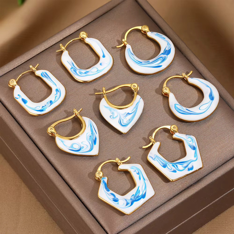 Erpels Creolen, Emaille, Blume, Herz, Blau und Weiß - Bild 1