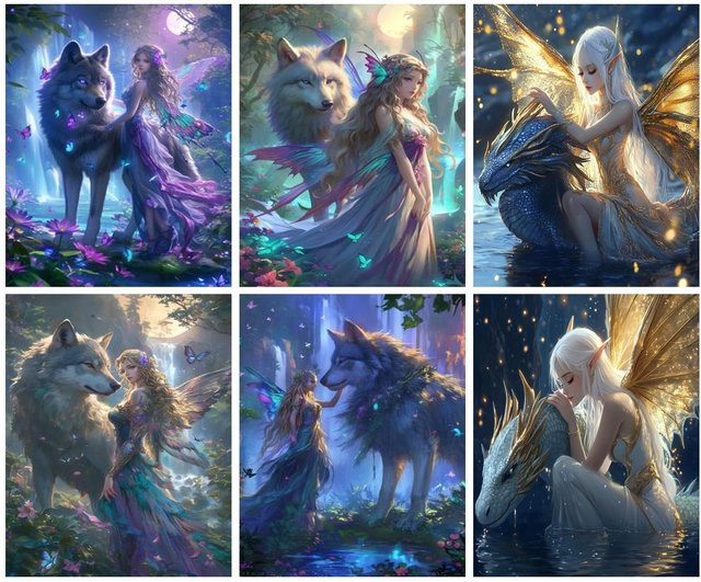 PhotoCustom Malen nach Zahlen Ölgemälde Wolf und Frauen auf Leinwand, DIY Digitalmalerei, Multicolor, Breite: 60 cm, Höhe: 75 cm - Bild 1
