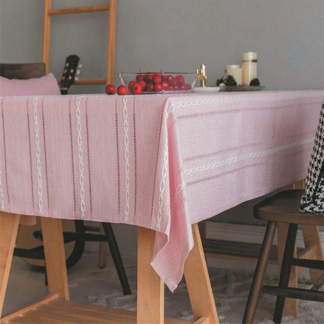 YT Daily Necessities Boho Tischdecke aus Baumwoll-Leinen mit Hohl-Jacquard-Muster, rechteckig, rosa, B: 140 cm, L: 160 cm - Bild 1