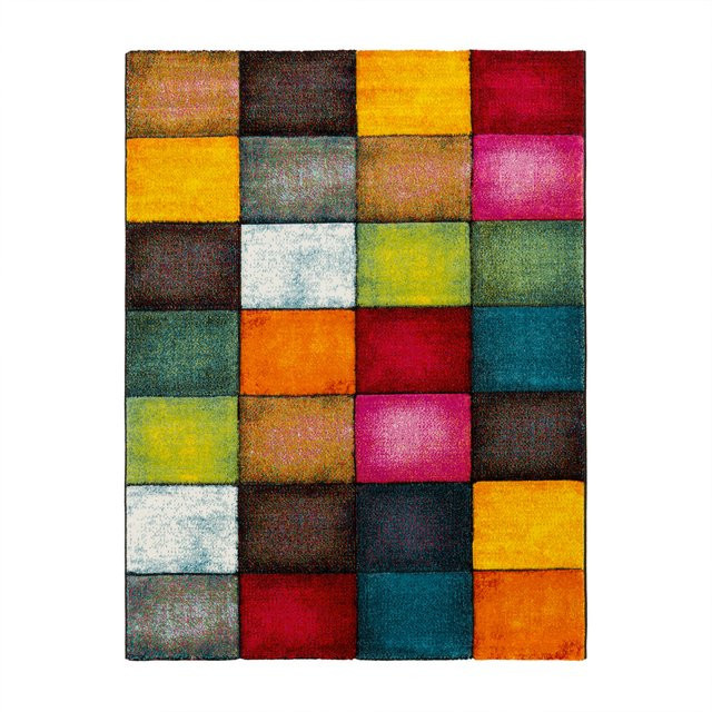 Moderner Samara Teppich mit Karomuster und Hoch-Tief-Effekt, mehrfarbig, B: 80 cm, L: 150 cm - Bild 1