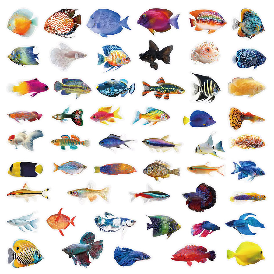 50 Stück transparente Fisch-Aufkleber von AnimeWorlds Store, wasserfeste Dekoration in Multicolour für Handyhüllen, Scrapbook und Gepäck - Bild 3