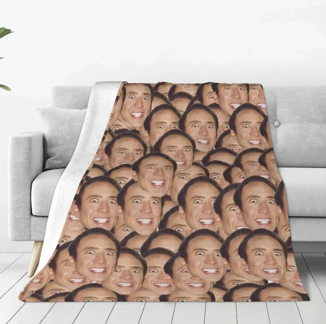 Ultraweiche Nicolas Cage Meme Strickdecke aus Fleece und Polyester, Mehrfarbig - Bild 1