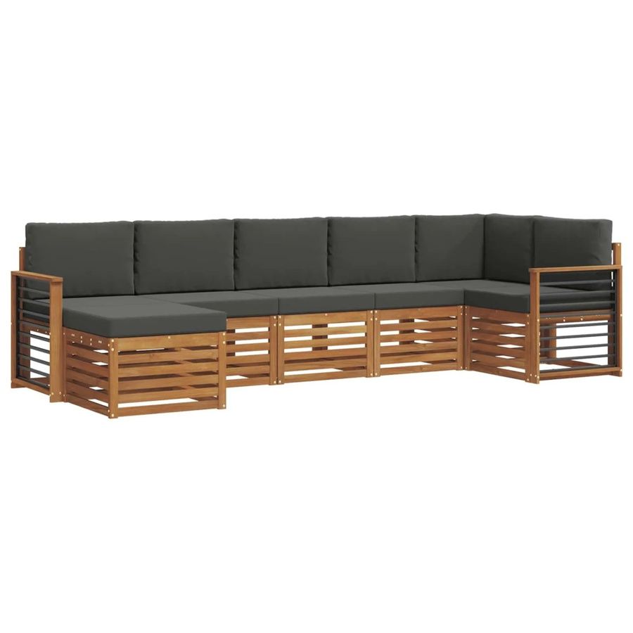 vidaXL 7-teilige Sofagarnitur L-Form aus Massivholz Akazie in Natur und Anthrazit mit Polsterkissen - Bild 2