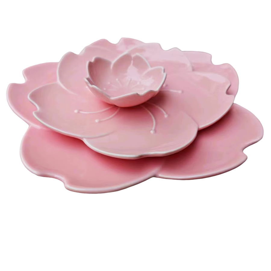 Giemza Keramik Teller Set mit floralem Blumenmuster in Rosa und Weiß, 3 Stück aus Steinzeug und Porzellan - Bild 3