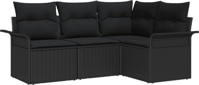 vidaXL Garten-Sofa-Set aus Poly-Rattan in Schwarz mit Kissen und L-Form - Bild 1