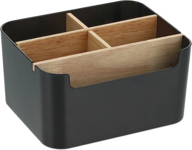 Relaxdays Schreibtisch Organizer aus Holz in Schwarz mit 5 Fächern, B/T/H: 18 x 9,5 x 15 cm - Bild 1