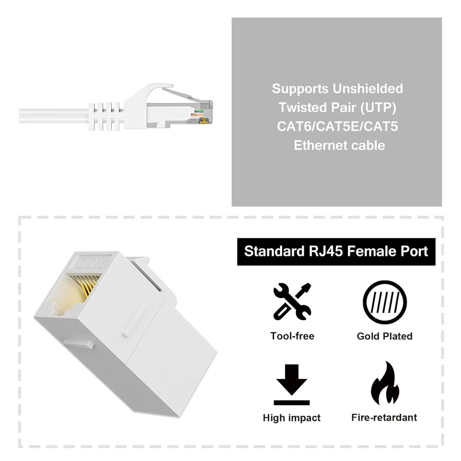 ZoeRax RJ45 CAT6 Keystone-Koppler Buchse auf Buchse UTP Ethernet LAN Inline-Koppler Weiß - Bild 3