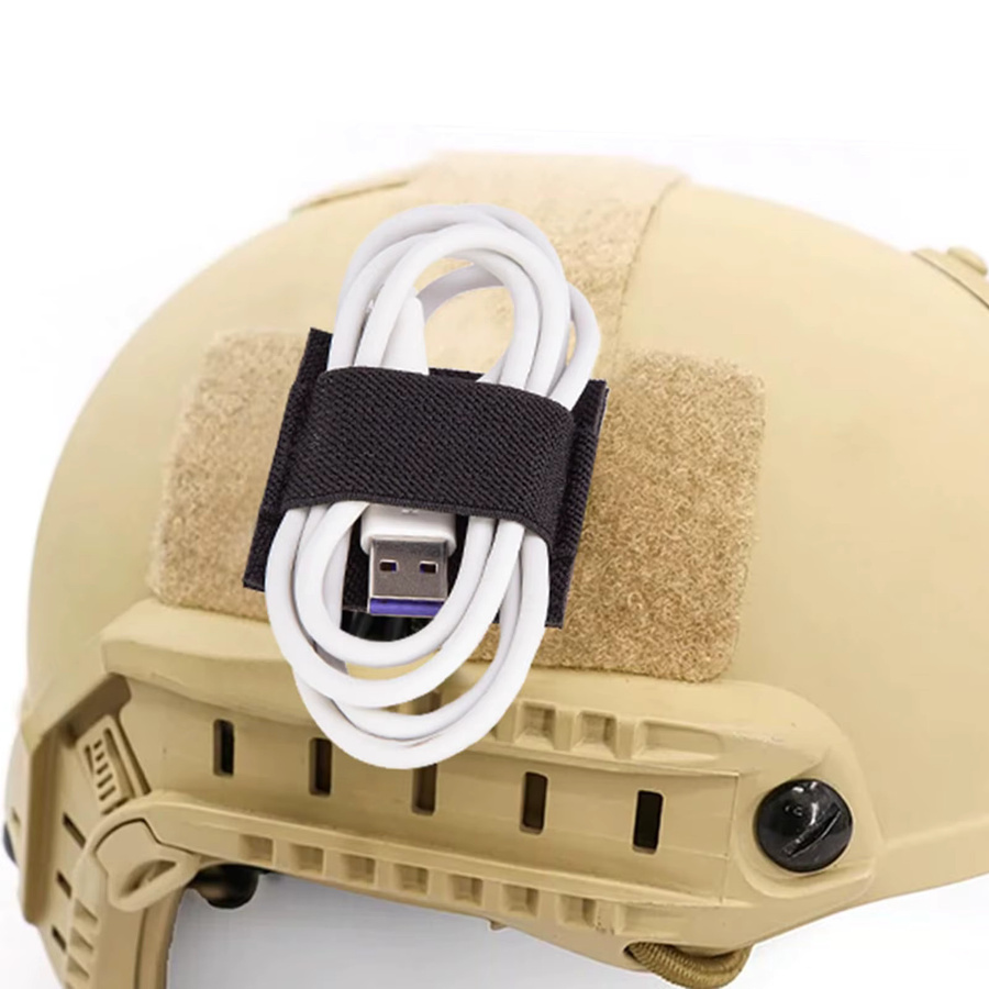 Taktischer Aufrollgurt für Kopfhörer-Intercom-Kabel mit Klettverschluss und Helm-Aufkleber, Schwarz - Bild 4