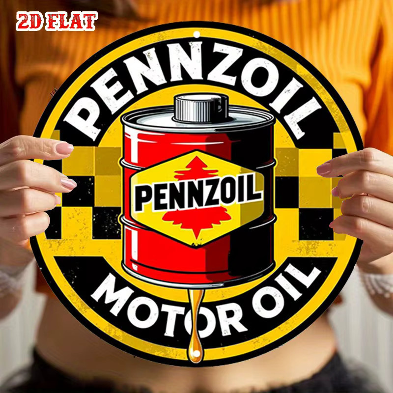 Pennzoil Rundes Aluminiumschild im Racing Design als Retro Wanddeko aus Metall, Schwarz & Gelb, Durchmesser: 20 cm - Bild 6