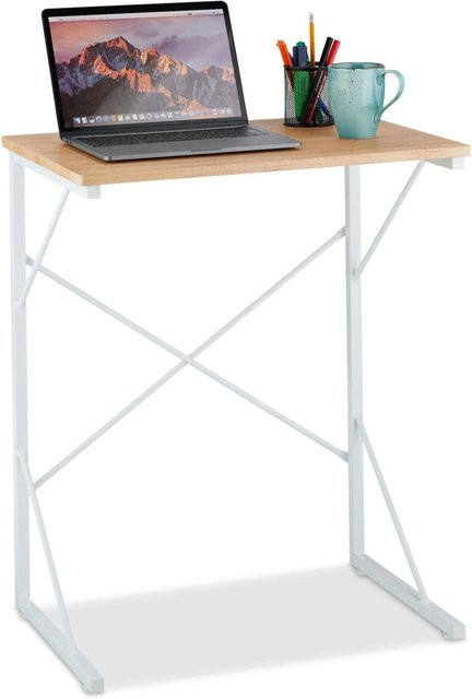 Relaxdays Schreibtisch aus MDF und Metall in Weiß, platzsparendes Design für Büro und Home Office, B/T/H: 75 x 60 x 40 cm - Bild 1