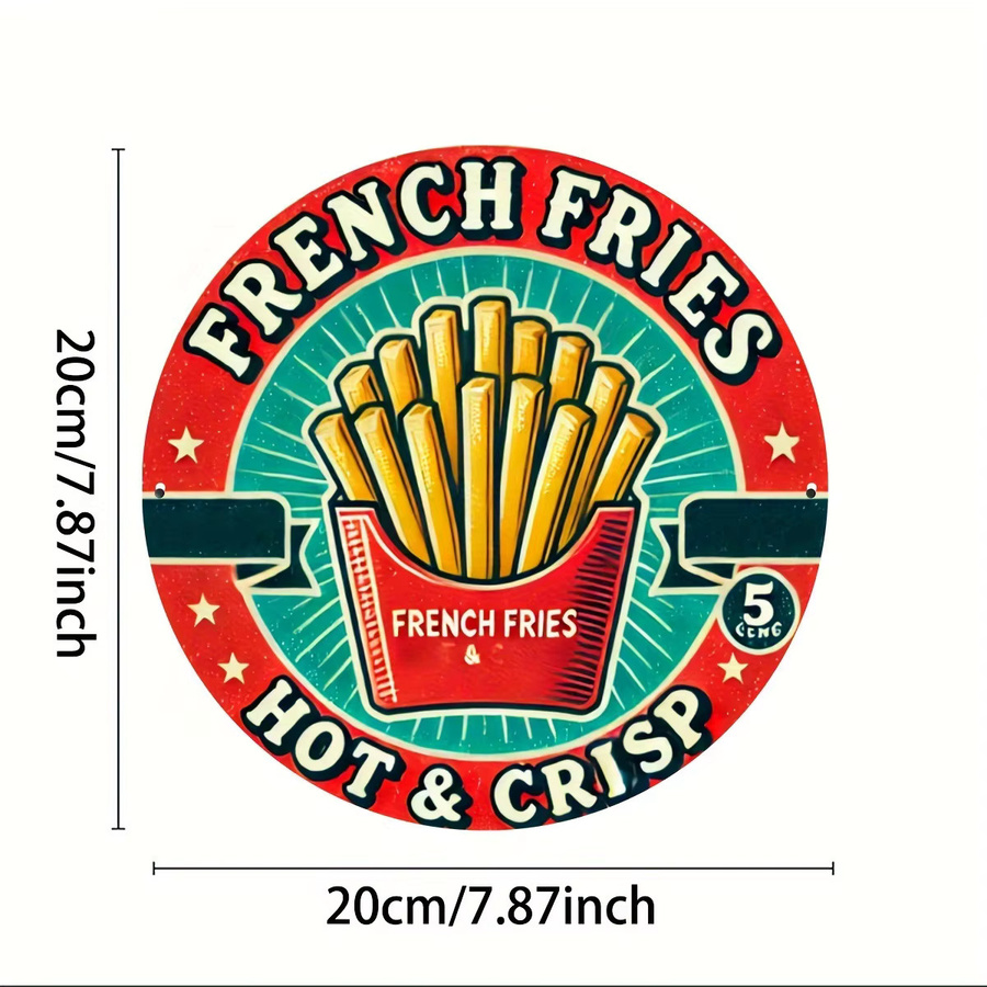Livi Vintage Aluminiumschild French Fries Hot & Crisp Retro Wandkunst für die Küche, Mehrfarbig, Breite: 19,8 cm, Höhe: 19,8 cm - Bild 2