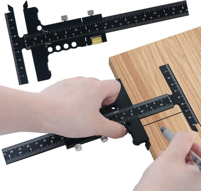 JIGHOLE Multifunktionales T-förmiges Positionierungslineal aus Aluminiumlegierung in Schwarz - Bild 1