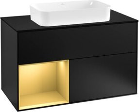 Villeroy & Boch Finion Waschtischunterschrank mit Abdeckplatte und Regalfach links, Blau Lacquer, B: 100 cm, T: 50,1 cm - Bild 1