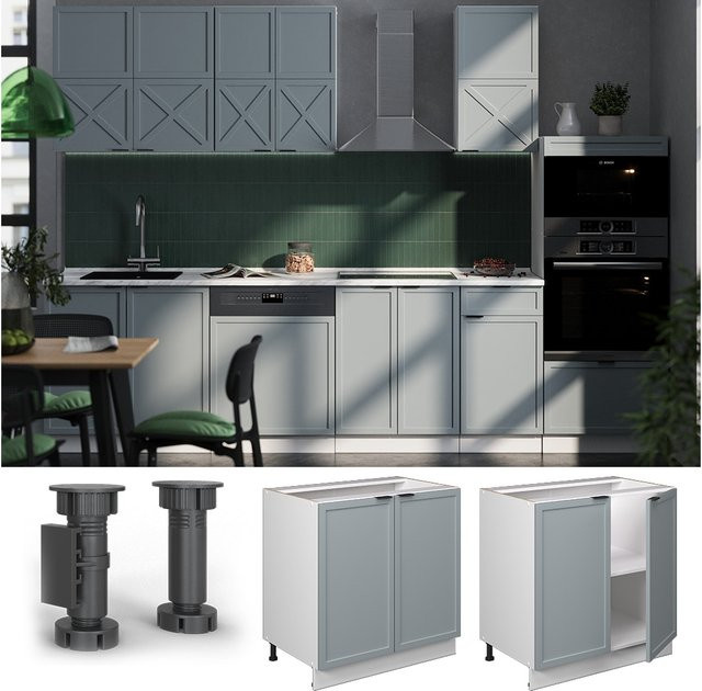 Vicco Unterschrank Fame-Line in Weiß, Hellblau und Grau mit Marmor-Weiß Arbeitsplatte, Breite: 80 cm - Bild 1