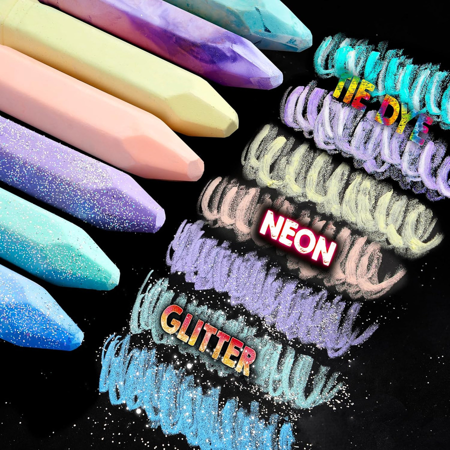 Discover Intime Straßenmalkreiden Set mit 36 Stück in 18 Farben: Tie-Dye, Glitzer und Neonfarben, Mehrfarbig - Bild 4