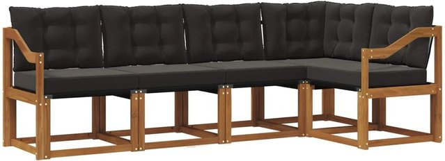 vidaXL Outdoor-Sofagarnitur 5-teilig aus Akazienholz und Textilene in Schwarz und Natur mit UV-beständigen Kissen im L-Shape Design - Bild 1