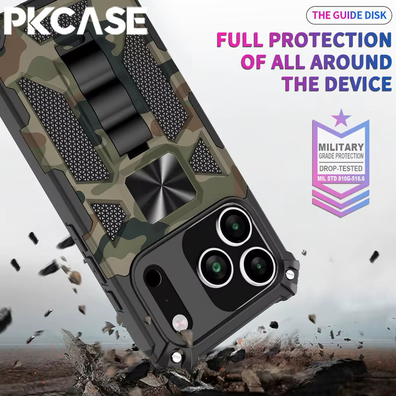 PKCASE stoßfeste Camouflage-Rüstung Handyhülle mit unsichtbarer Halterungsabdeckung für iPhone 17, 16, 15, 14, 13, 12, 11 Pro Max in Multicolour - Bild 2