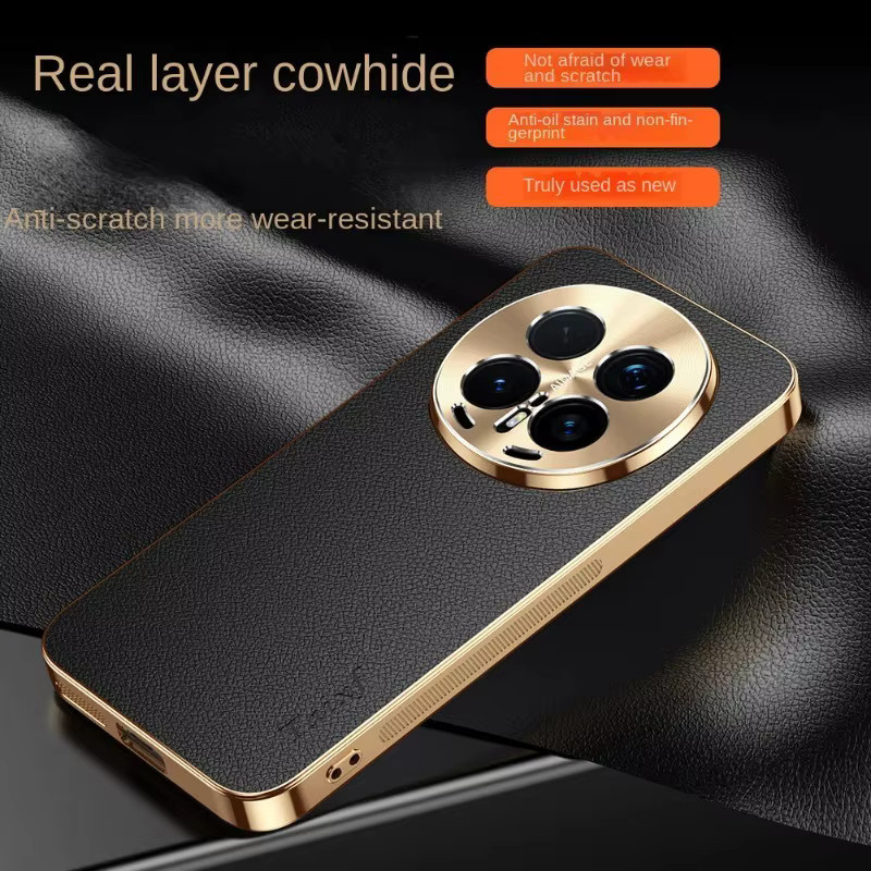Premium Lychee Echtleder Hülle für Honor Magic 8 7 6 5 Pro 7 Lite X9c X60 mit Plating Frame und Linsenschutz in Schwarz - Bild 3