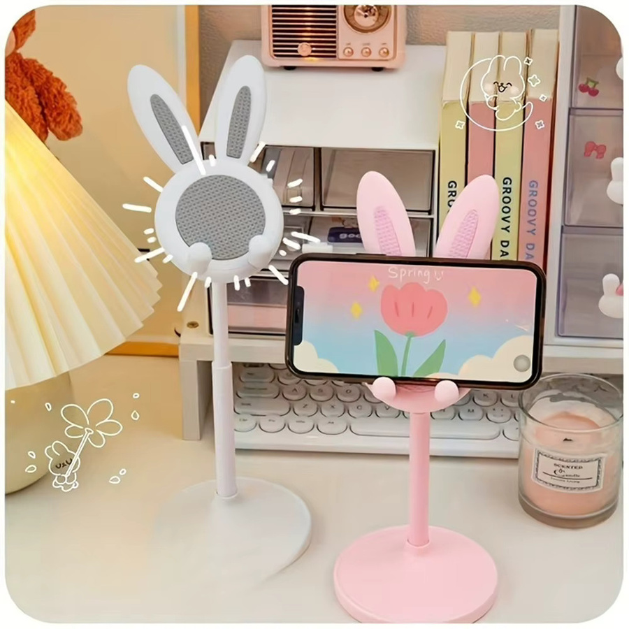 Verstellbarer Handyhalter mit Cartoon-Häschen Design in Weiß für iPhone, Samsung und Xiaomi - Bild 2