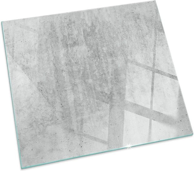 Tulup Kamin-Glasplatte mit Rohbetonstruktur als Funkenschutzplatte aus Glas, Grau, B/B: 60 x 60 cm - Bild 1