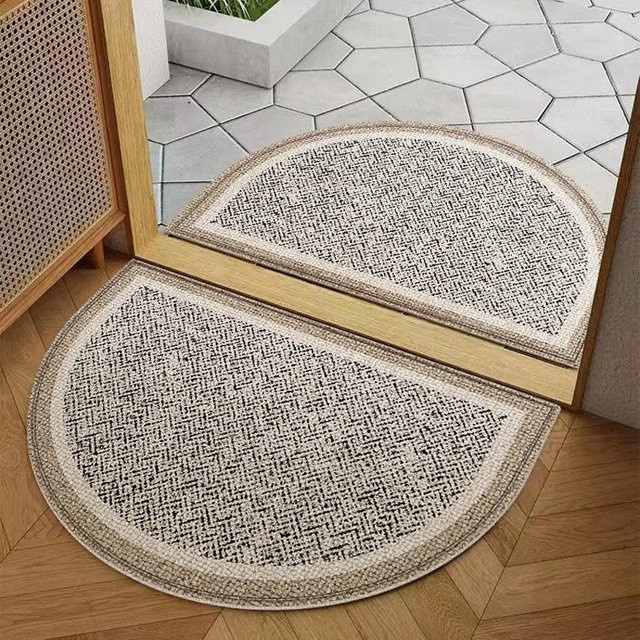 Yiran Furniture Advanced Sense Halbkreis Eingangstürmatte in Beige, schmutzabweisende Fußmatte mit floralem Design, B: 140 cm, T: 100 cm - Bild 1