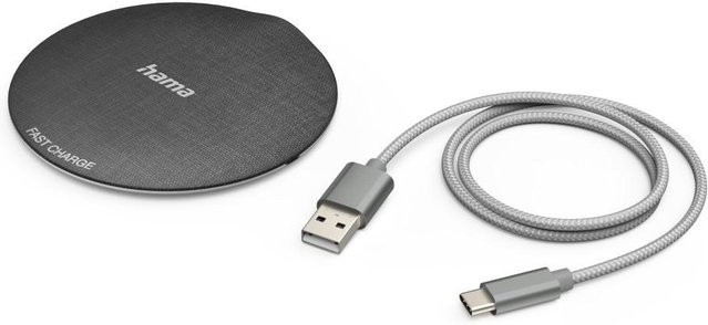 Hama Wireless Charger QI-FC10 Metal kabelloses Smartphone-Ladepad 10 W in Schwarz, Silber und Grau - Bild 1