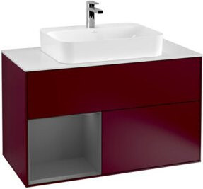 V&B Waschtischunterschrank Finion 100 in Weiß mit Regalelement links in Anthrazit, Breite: 100 cm, Tiefe: 50,1 cm, Höhe: 50,1 cm - Bild 1